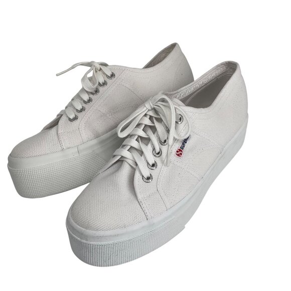 Superga White Linea Up And Down Platform Sneakers US W 10.5 M 9 canvas Classic - Picture 14 of 16